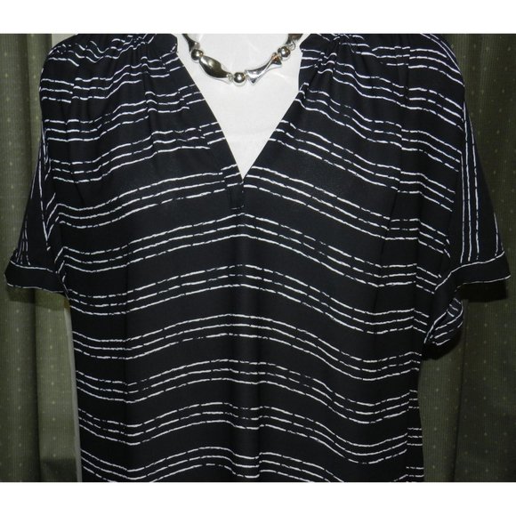 Worthington size XL semi sheer skip striped blouse roomy black / white - Picture 3 of 7